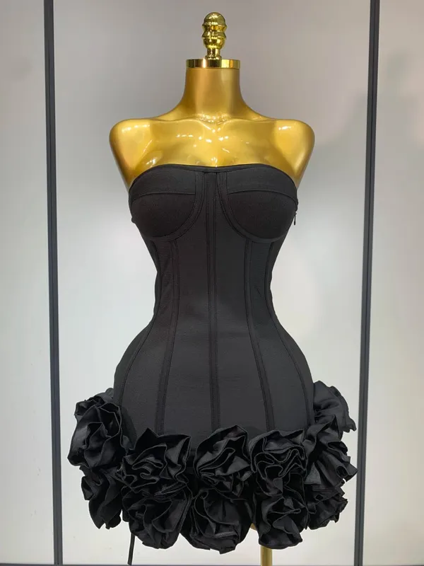 Minivestido Sexy sin tirantes para mujer, vestido de fiesta de flores, alfombra roja de celebridad, fiesta de noche, celebración de cumpleaños, vestidos de Club