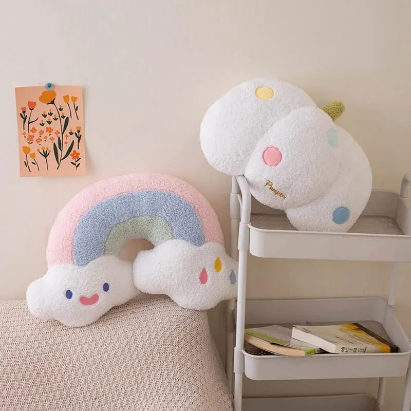 Soft Plush Rainbow Smile Pink Heart Pumpkin Throw Pillow Stuffed Hug Cushion Unicorn Plush Toy Massage Pillow for Girl Bedroom