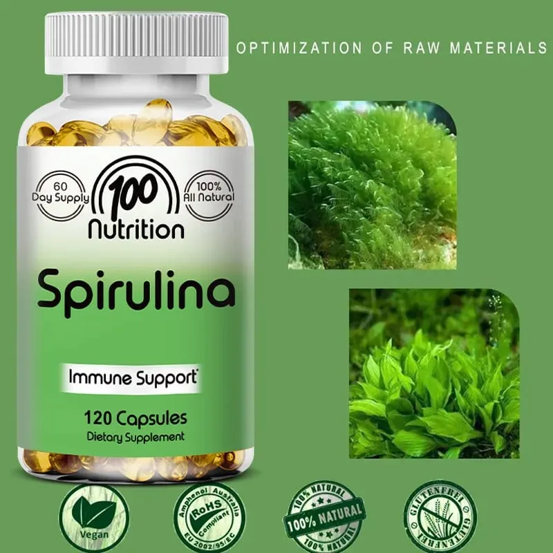 Organic Spirulina Capsules 700mg Supports Detoxification Immune Cardiovascular Health & Energy Antioxidant Vegan Non-GMO