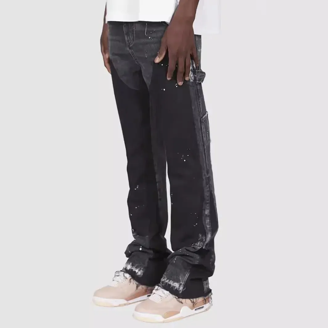 2025 Men's Fashion Jeans Work Pants European and American Fashion Workwear Elastic Patchwork Denim Layered Flared Pants S-XXL
