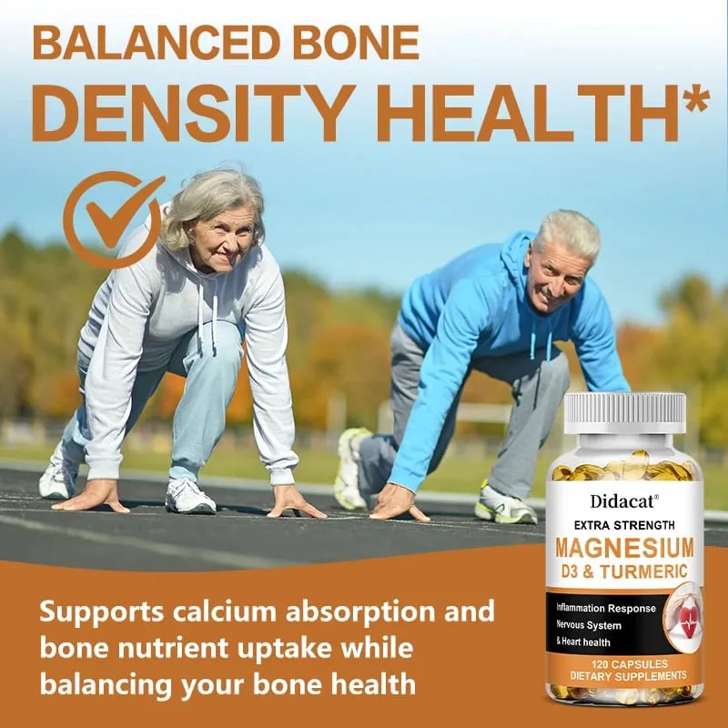Calcium Magnesium Vitamin D3 & Turmeric Capsules Multi-Nutrient Herbal for Bone Muscle & Daily Whole-Body Nutritional Support