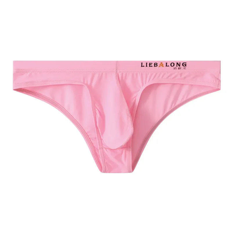 Slip homme Bikini sous-vêtements Sexy homme soie glacée pochette pénis Slip Cuecas Calzoncillos Hombre Slip Gay Lingerie solide homme