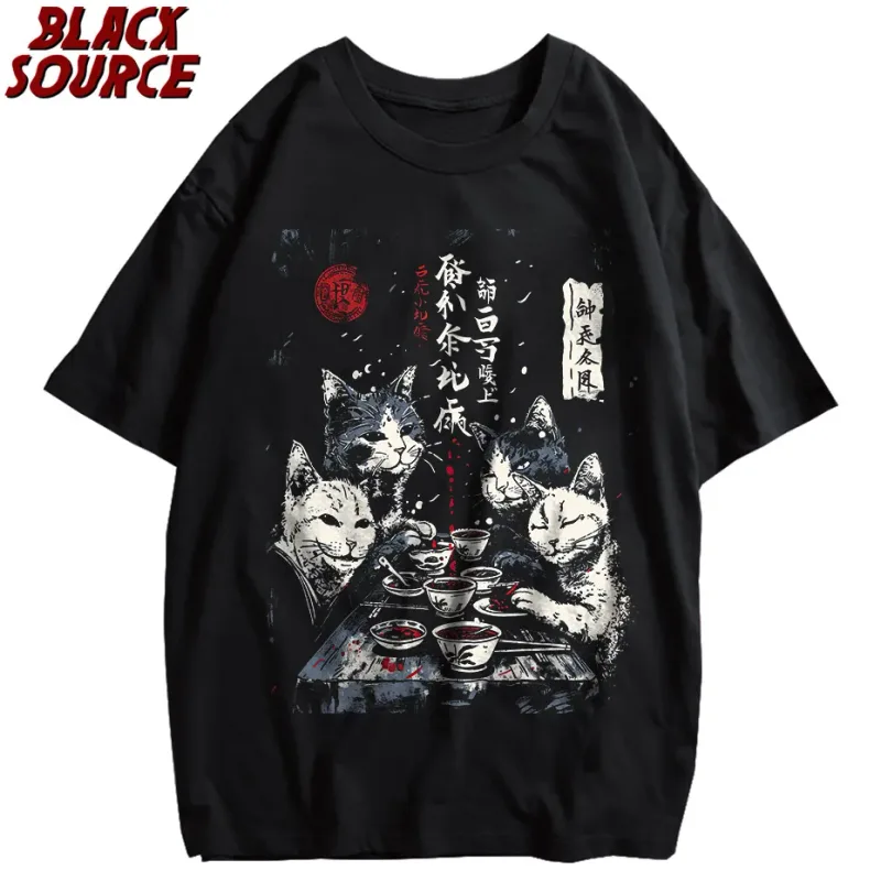 T0220 Cute Ramen Japanese Cat Hoodie, Unisex Cartoon Graphic Pullover Sweatshirt, Casual Streetwear Loose Fit Daily Wear