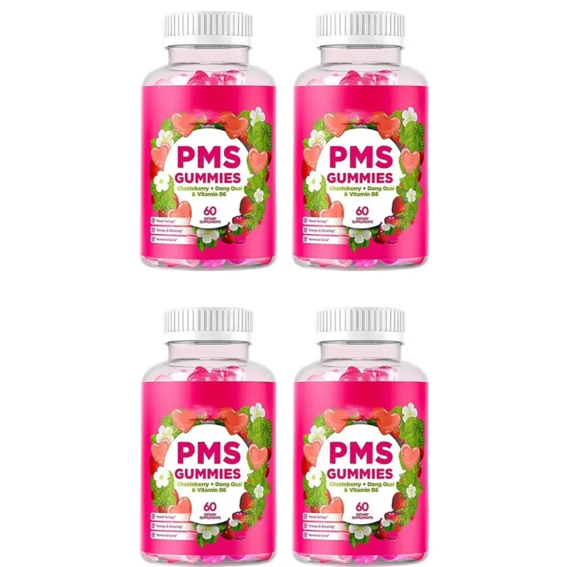 PMS Support Gummies dengan Chasteberry Vitex Dong Quai Vitamin B6 & Lemon Balm untuk Kesejahteraan & Mood Bulanan Wanita 60 Gummies