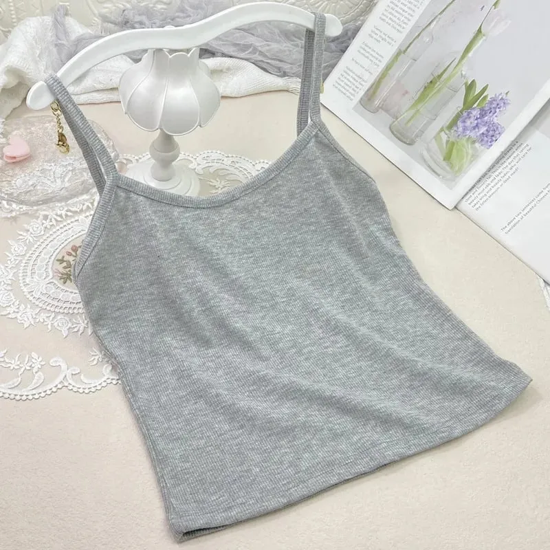 Summer New Solid Color Small Camisole for Girls and Students with A Slimming Look and A Versatile Thread Vest. Short Base Shirt
