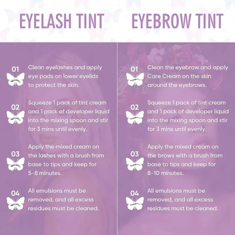 Libeauty Lash & Brow Tint Kit Black Eyelash Color Kit Individual Sachets Reusable Eye Pad and Double-Ended Brush Lash Color Tool