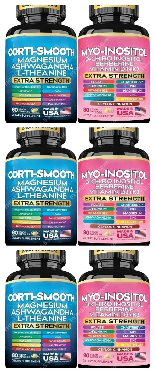 Cortisol & Myo-Inositol Supplement Bundle Soothe & Smooth Bundle 13-in-1 Cortisol Balance Magnesium Ashwagandha L-Theanine
