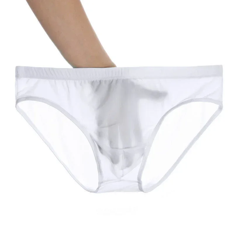 2 pçs ultra fino cuecas de seda gelo masculino plus size M-4XL cor sólida juventude translúcido cintura baixa respirável sexy calcinha masculina