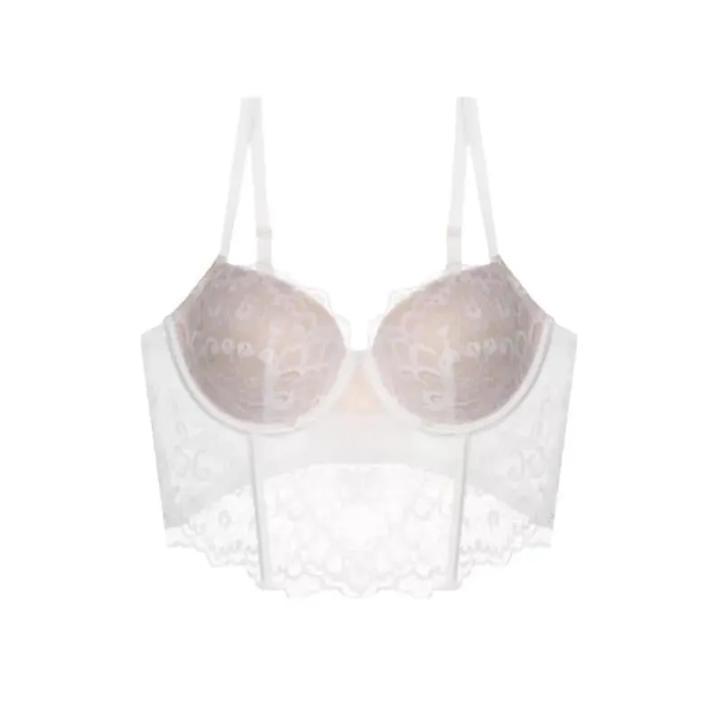 Women French Lace Fishbone Bra Soft Underwire 3/4 Cup Push‑Up Anti Sag Lingerie Slim Side Boob Control Sexy Ladies Underwear