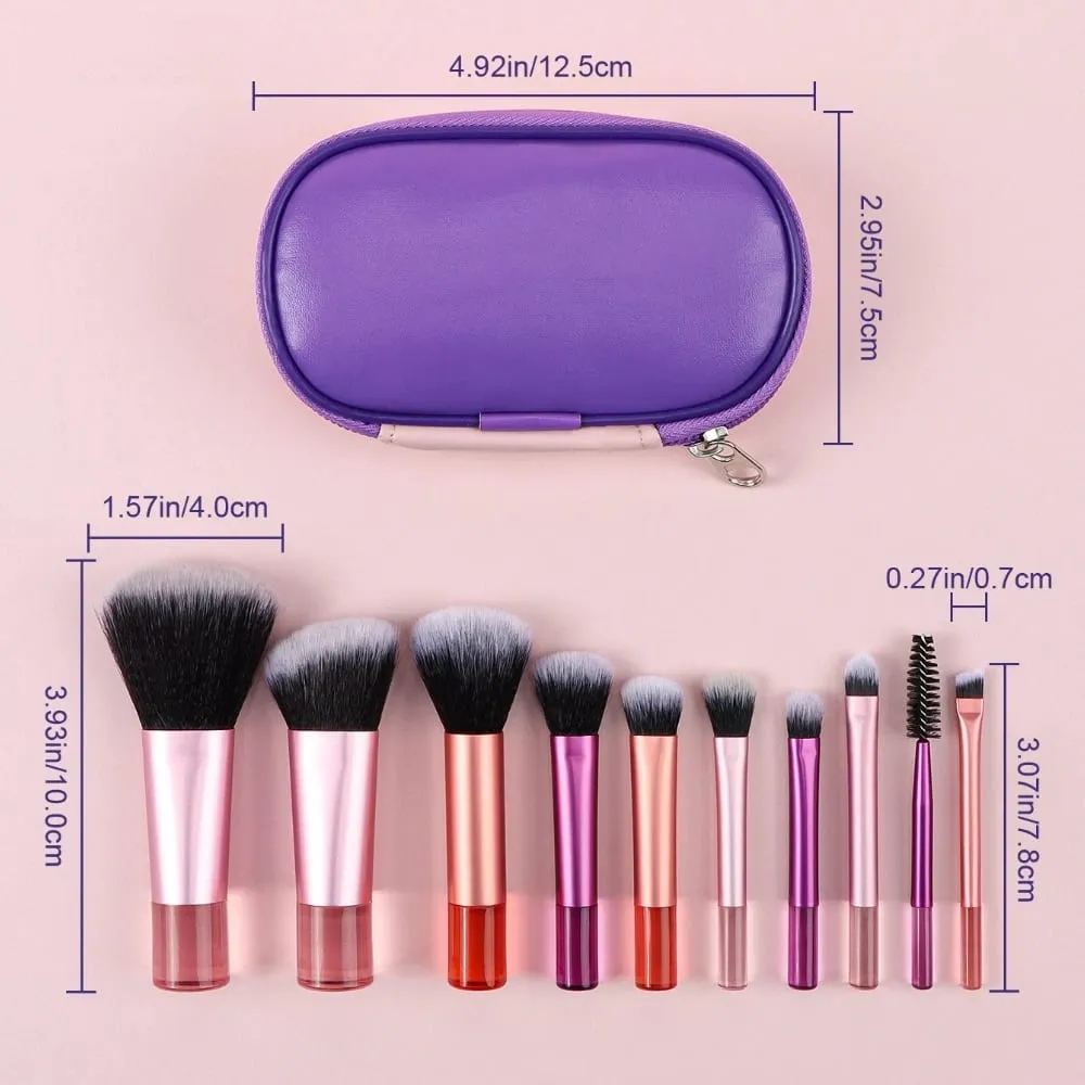 10pcs Makeup Brush Sets Plastic Mini with Bag Multifunctional Makeup Brush Travel Portable Makeup Tool