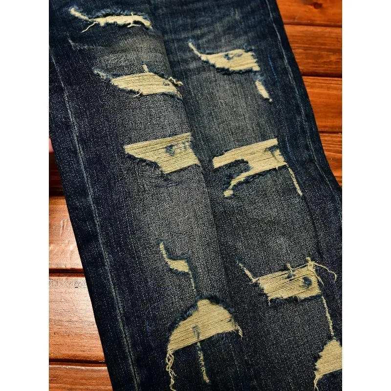 Street Designer Fashion Men Jeans Retro Washed Blue Stretch Slim Fit Ripped Jeans Men Y2K Vintage Casual Denim Pencil Pants — image 4