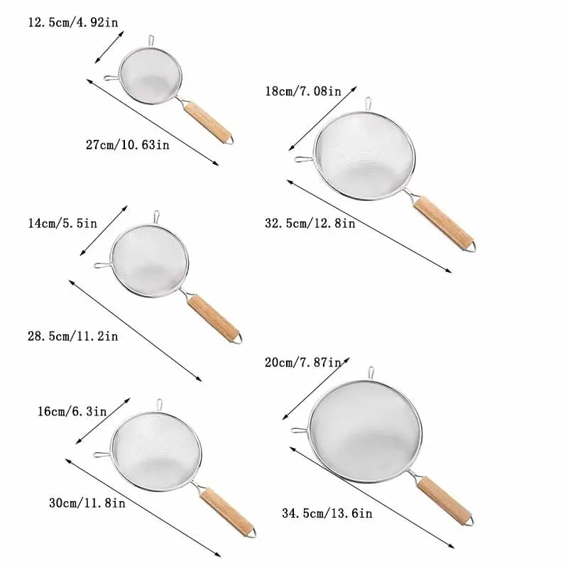 1-3pcs Wooden Handle Flour Sifter And Strainer Fine Mesh Stainless Steel for Home Baking Cooking Juice And Powder Filtering — image 4