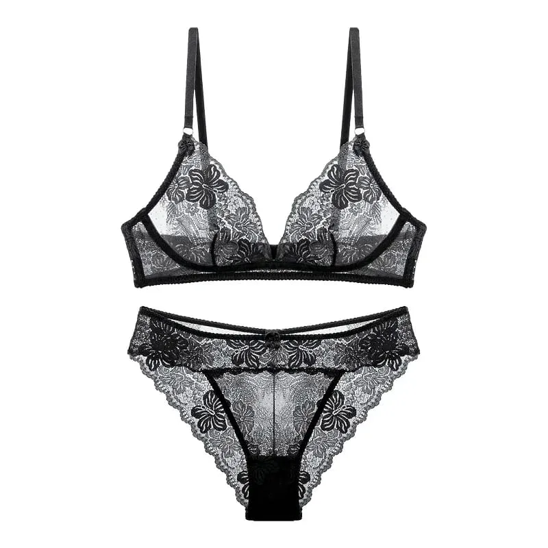 Sexy Black Lace Lingerie Set for Women Comfortable Wireless Bra & Panty Set Large Size — image 8
