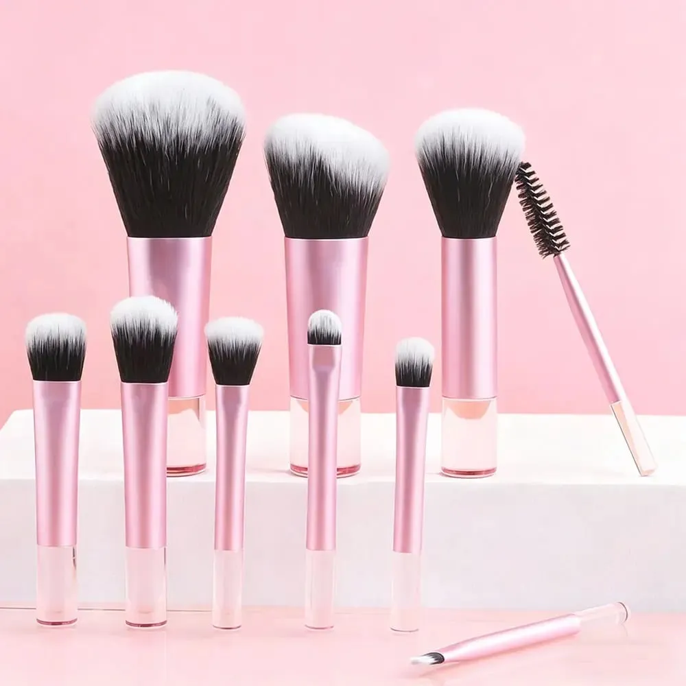 10 Piece Mini Portable Makeup Brush Set a Travel Essential Multi Functional Soft Bristle Brushes with Included Storage Pouch