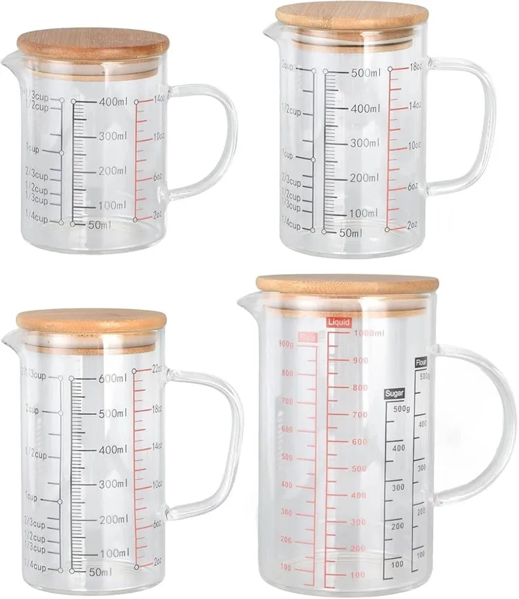 Mataas na Borosilicate Glass Measuring Cups Clear Glass Scale Cup With Handle V Shaped Spout Kitchen Glass Measuring Beaker