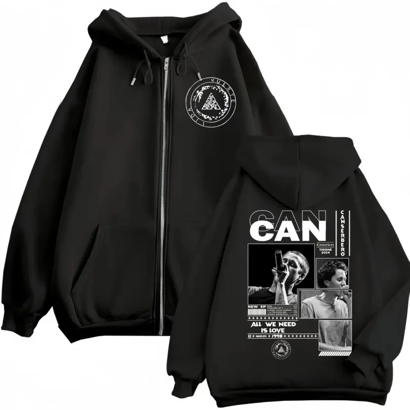 Canserbero Tudo o que precisamos é amor Muerte Vida Merch Zipper Hoodie Moda masculina Hip Hop Zip Up Moletons Casual Pulôveres de lã