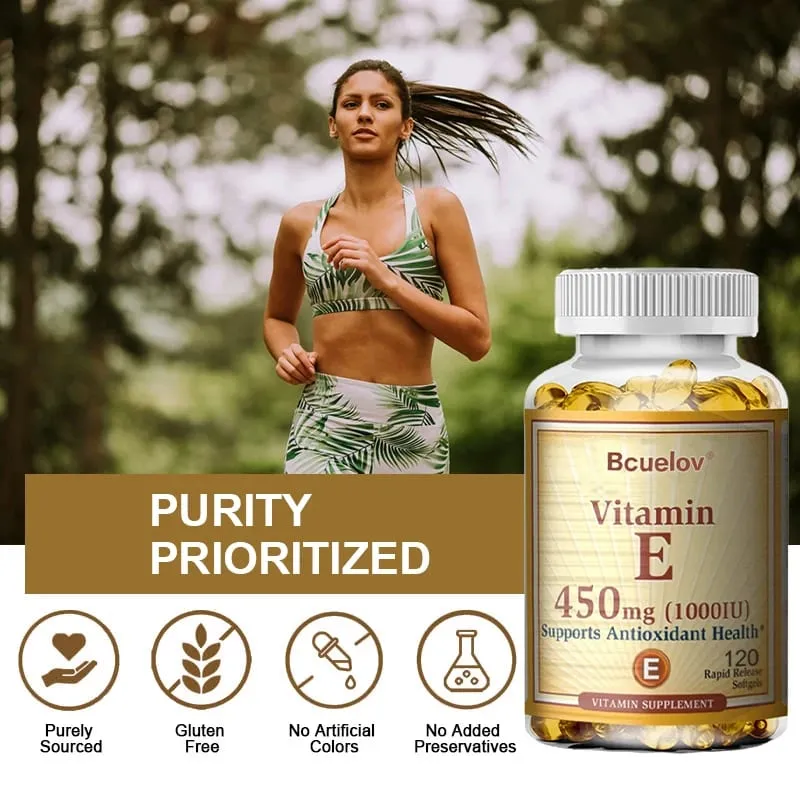 Bcuelov Vitamin E 1000 IU 450mg - for skin hair circulatory health immune system support - antioxidant supplement
