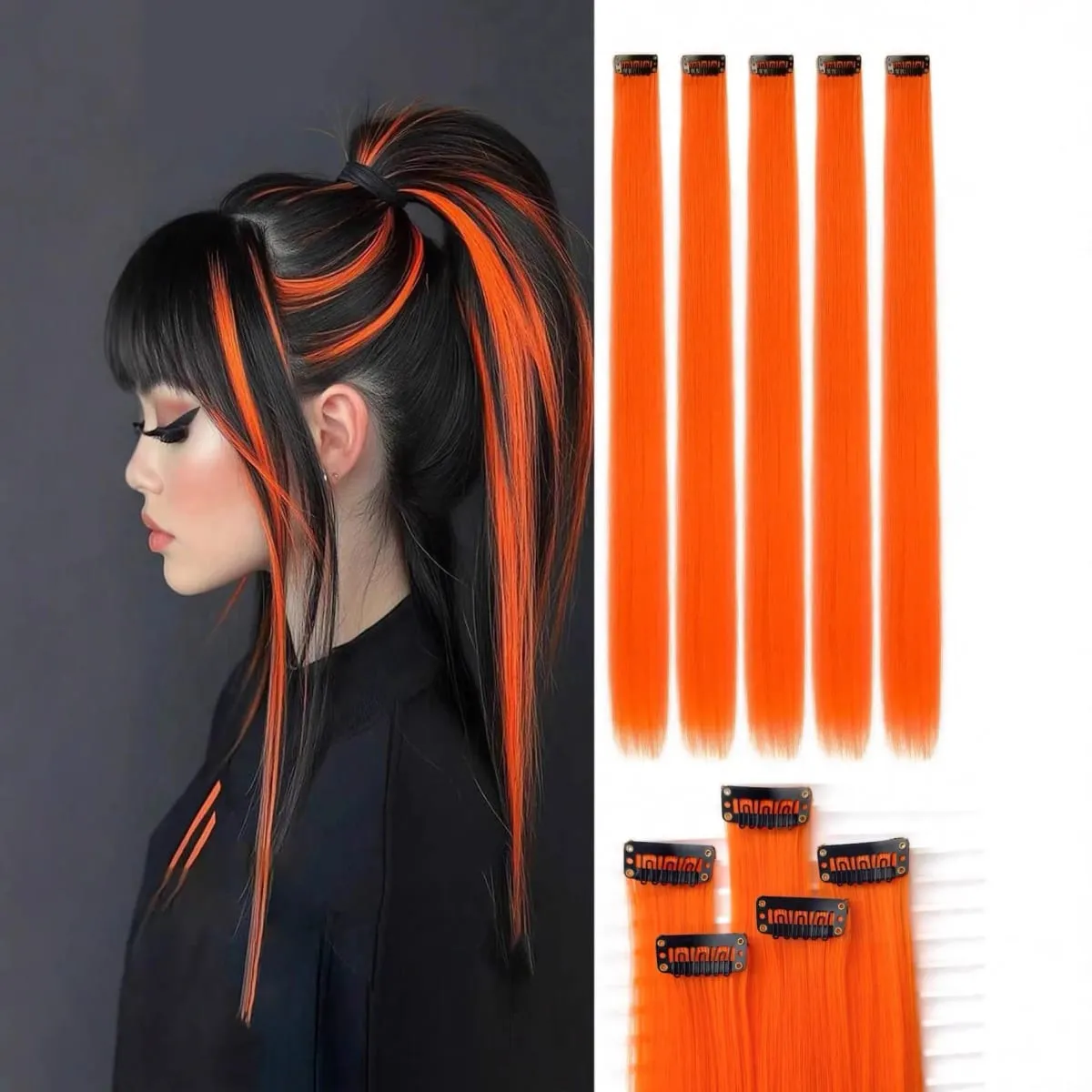 5PCS Gerade Clip In Haarverlängerungen Synthetische Highlight Clip Auf Haarteile Mode Haar Für Frauen Täglichen Party Cosplay — image 14