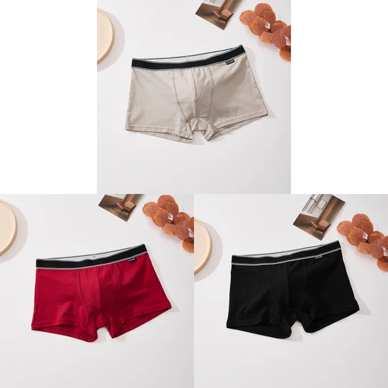 3pc Eenvoudige Effen Kleur Streep Riem herenondergoed Katoen Comfortabele Zachte Mannelijke Boxershorts Speciale Aanbieding Mid Taille Slips S-XL