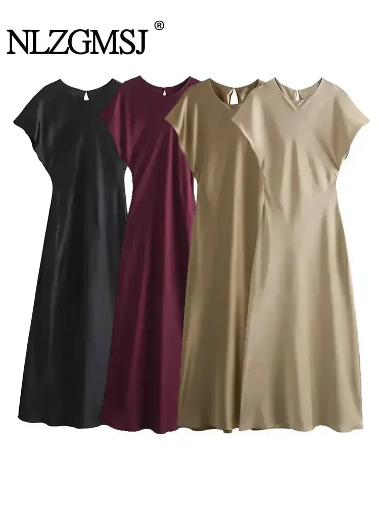 Vestido Midi de satén para mujer, vestidos largos para mujer, vestidos de noche elegantes y elegantes, vestido de fiesta para mujer