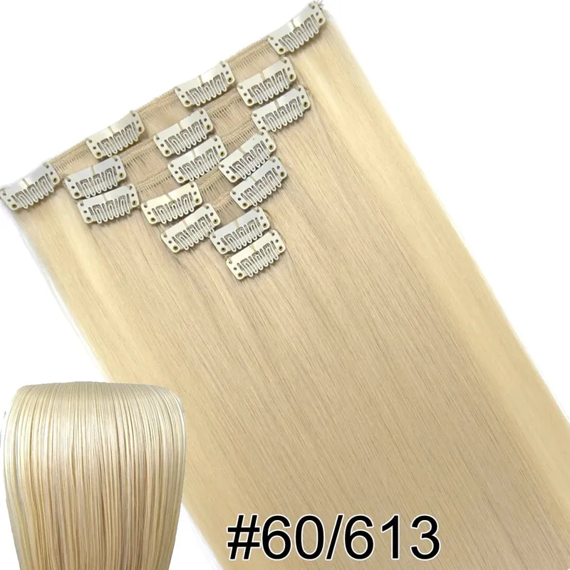 Synthetic Hair Fiber Heat Resistant130gr Straight clip in Hair Extensions 7006
