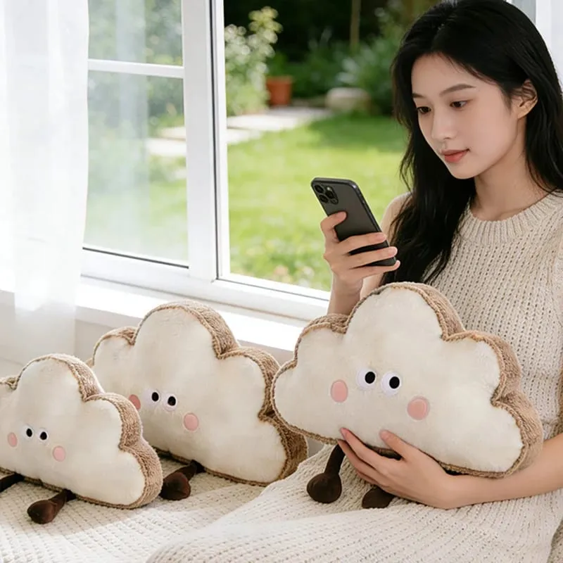 35~65cm Toast Cloud Plush Pillow Kawaii Humanoid Decor Plushie Sofa Chair Back Support Cushion Gift