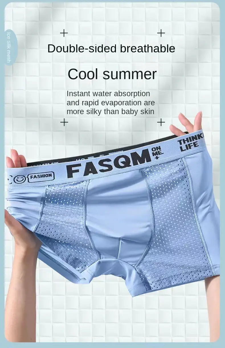 1pcs Mesh Ice Silk Boxer Shorts Men's Underwear FASQM Underpants Breathable Sexy Slim Panties Bamboo Lingerie Plus Size L-6XL