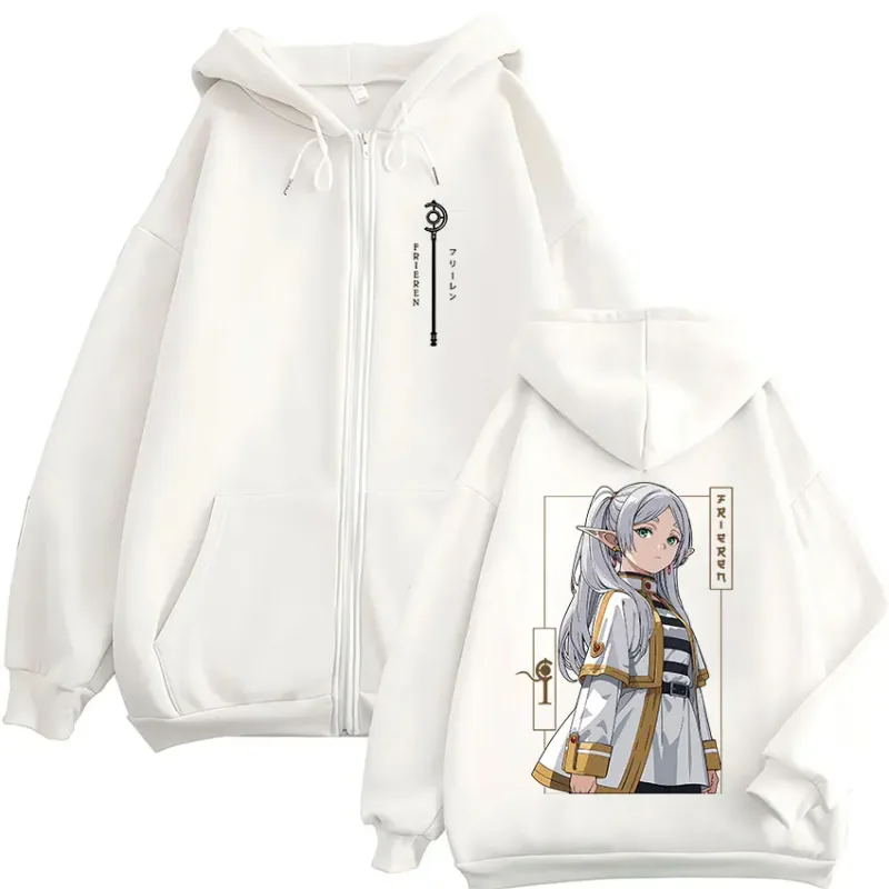 Anime Frieren: Beyond Journey's End Sudaderas con capucha y cremallera para hombre y mujer, ropa de moda Harajuku con cremallera, sudaderas con capucha, chaquetas, abrigos