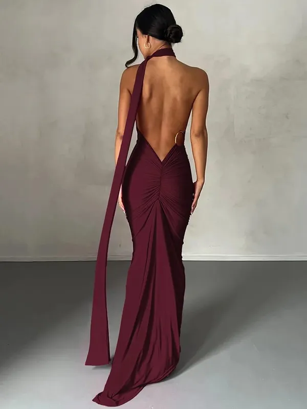 Hugcitar Een Schouder Backless Verstelbare Sjaal Lus Ruches Sexy Maxi Jurk 2025 Vrouwen Elegante Y2K Streetwear Festival Outfit