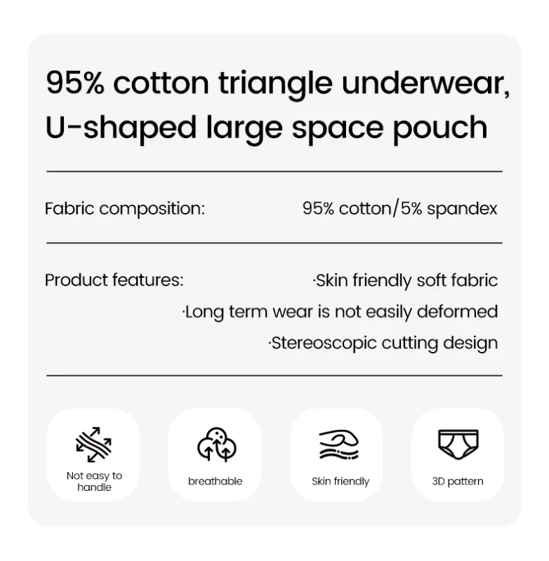Men's pure cotton breathable and comfortable triangular underpants, mid-waist, skin-friendly and soft, teenagers' underpants — image 9