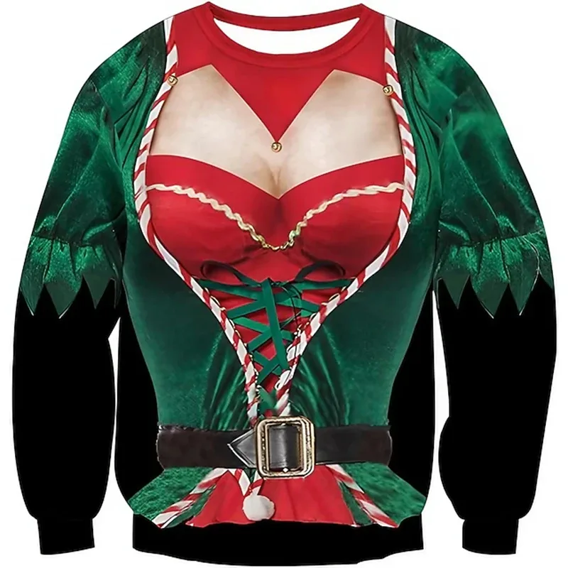 Noel çirkin kazak komik 3D baskı kas desen tişörtü erkekler için yeni moda kazak parti Cosplay kostüm noel hediyesi — image 2