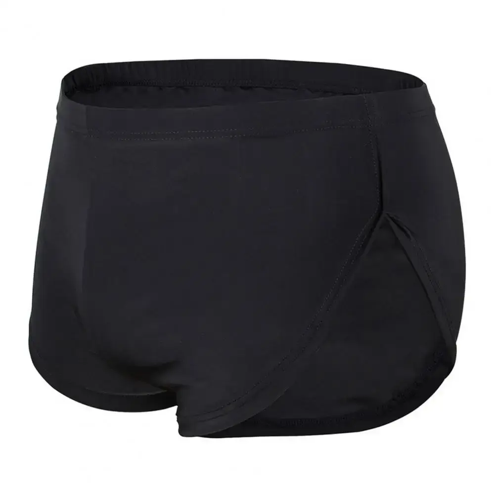 Men Solid Color Breathable Low-rise Shorts Panties Elastic Waist Side Split Ice Silk Lounge Shorts Underpants Sleepwear