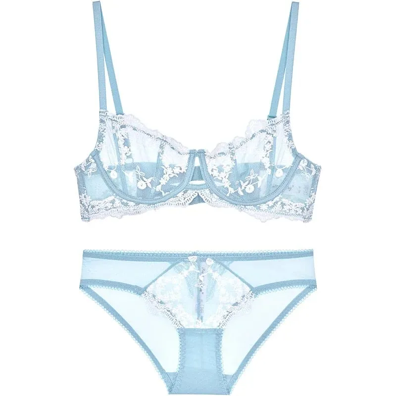 Embroidered Bralette & Panty Set for Women Ultra-Thin Comfort Underwire Support Large Size Lingerie