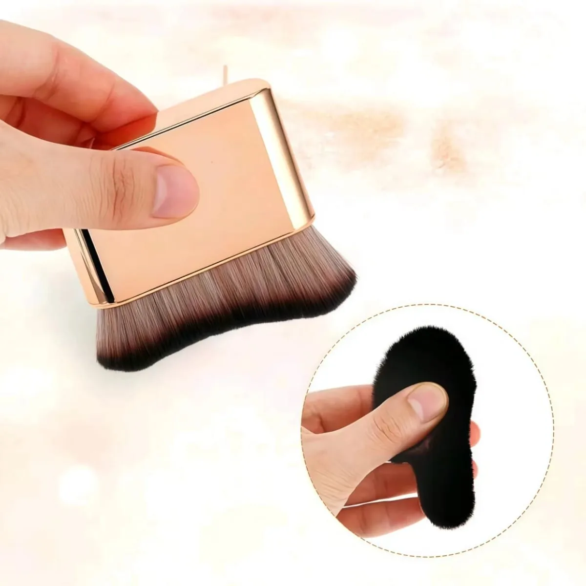 1 rose gold foundation brush for tanning blending foundation blush eyeshadow bronzer and foundation on face and neck with high and low end bristles — image 2
