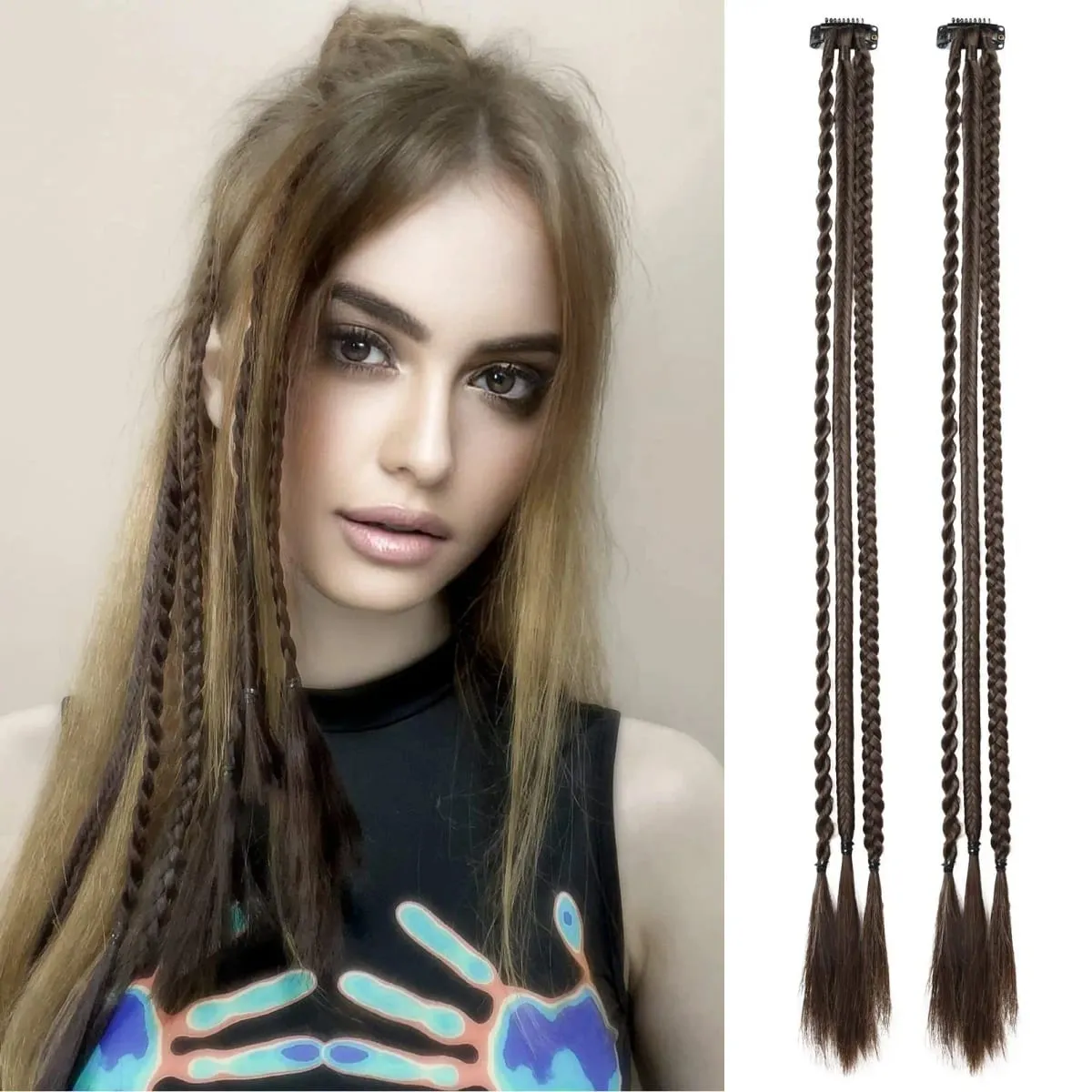 Braid Hair Extensions Clip in Hair Extensions One Clip Long Natural Soft Synthetic Hairpieces for Women Highlights