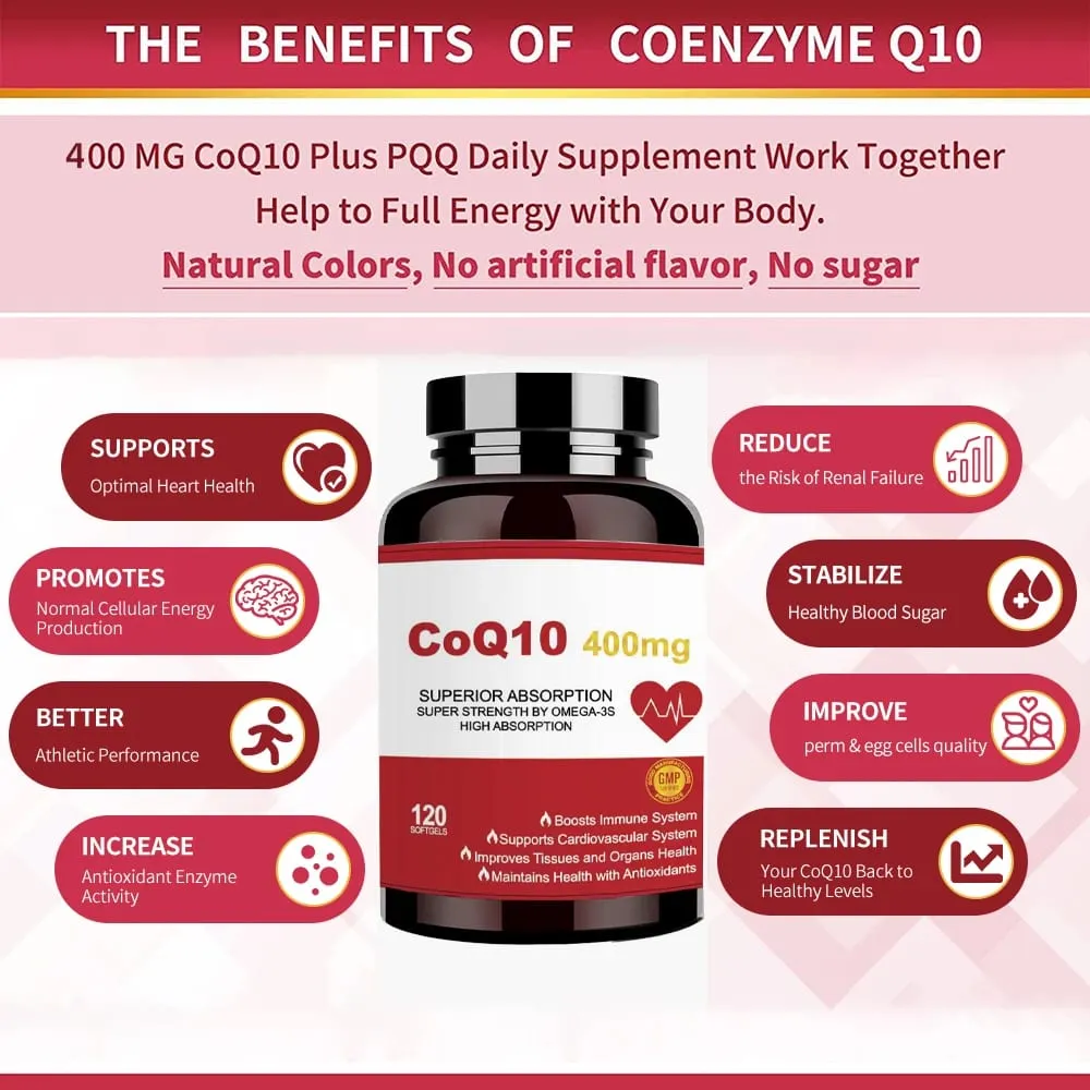 CoQ10 400mg Softgels - Coenzyme Q10 Supplement Plus PQQ Omega 3 Antioxidant for Heart Health and Cellular Energy 120 Softgel — image 4