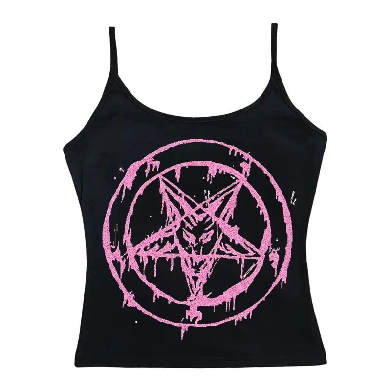 Aesthetic Female Crop Top Y2k Grunge Print Sleeveless Sexy Tanks Tops For Women Camis Streetwear Women 2000s Coquette Clothes