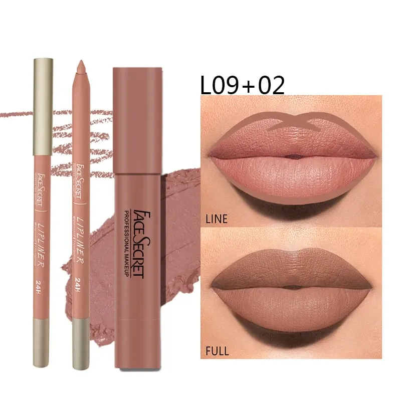 Matte Lipliner&Lipstick Set Waterproof， Long Lasting Lip Makeup Soft Matte Color Rendering Women's Makeup Cosmetics