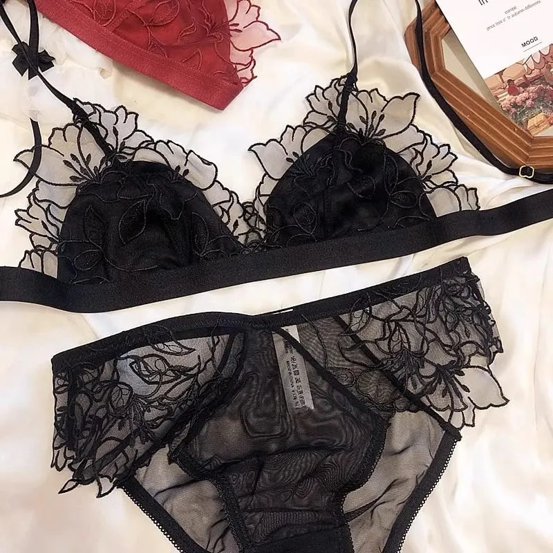  Elegant French Lace Bralette Wireless Triangle Cup No Underwire Thin Straps Small Bust Women Comfort Lingerie Set BANERDANNI — image 8