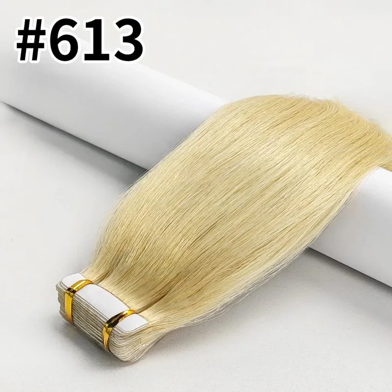 Colored Bone Straight Tape In Hair Extensions 100% Human Hair Invisible Seamless Skin Weft Tape In Human Hair Extensions 26 Inch