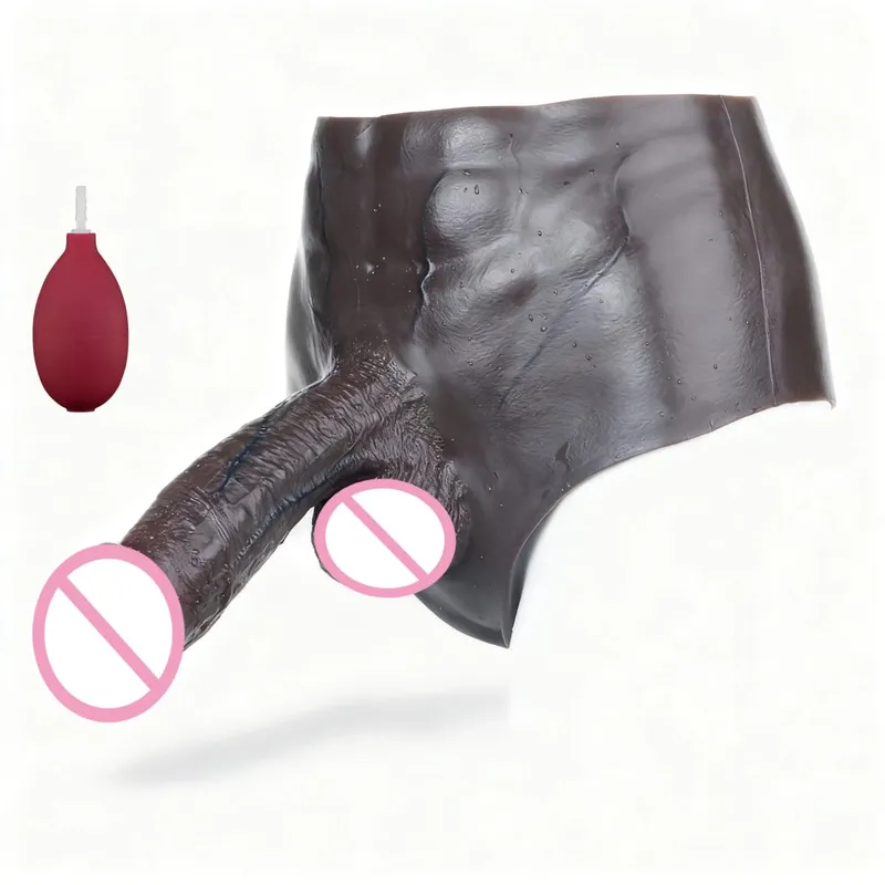 Black Nude Silicone Squirting Panties With Simulated Solid Penis Strapon Big Realistic Ejaculation Dildo Sex Toy For Women — image 39