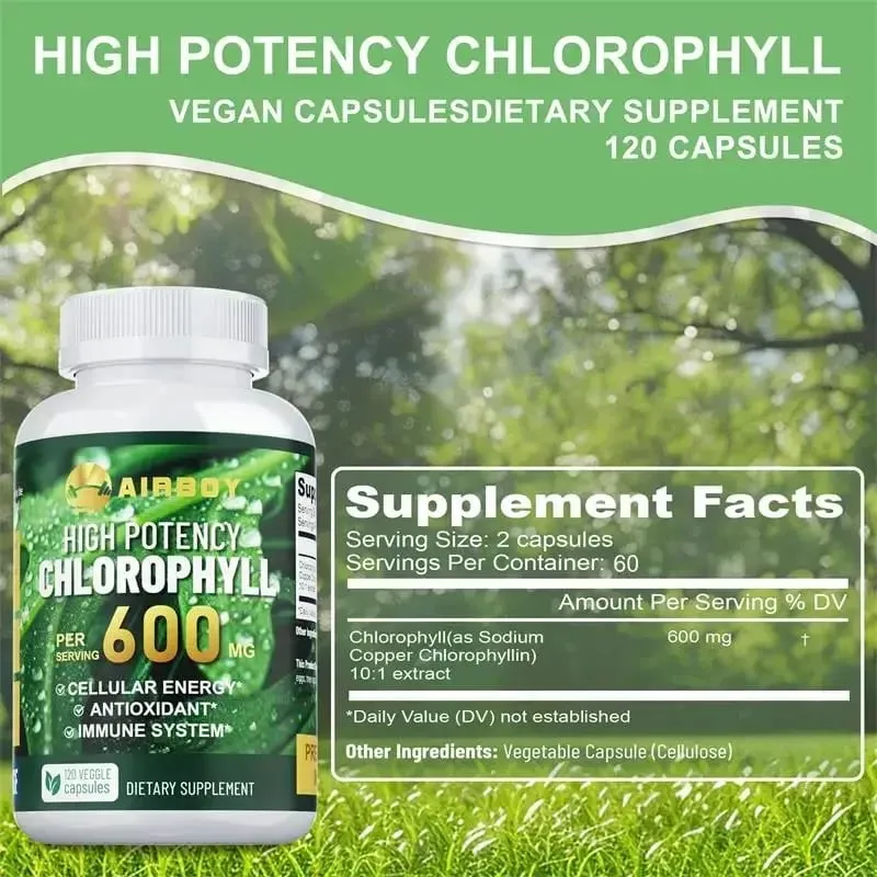 Chlorophyll Supplement 600mg - Supports The Immune System Reduces Body Odor and Bad Breath Boosts Energy Antioxidant