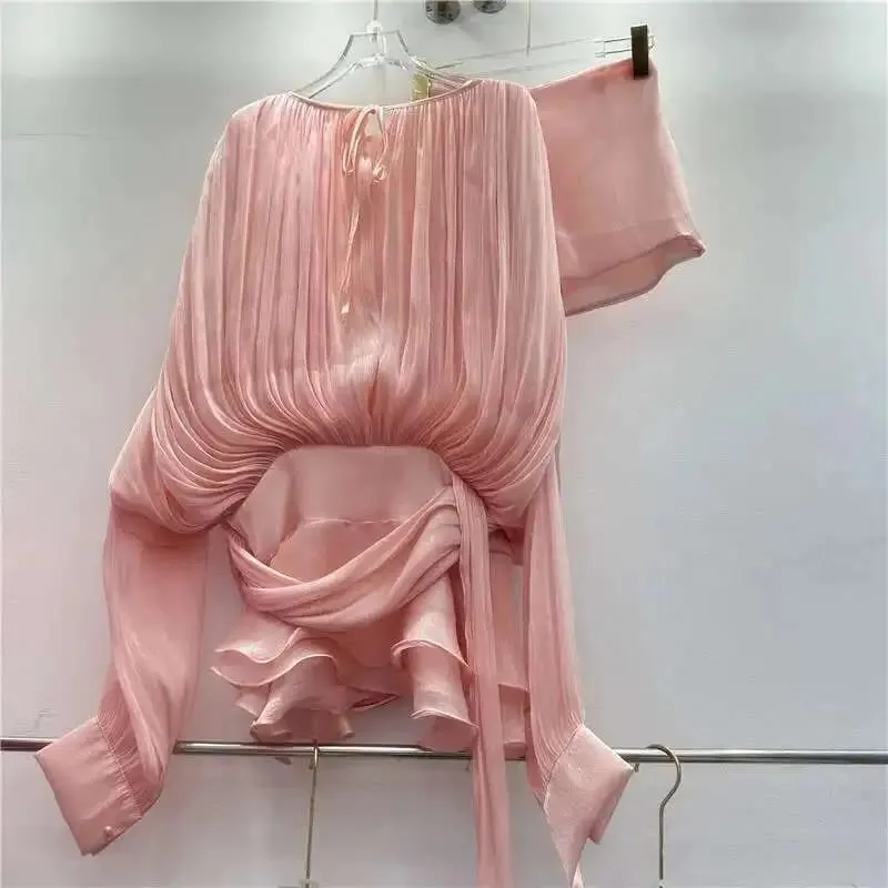 Kadınlar için Bej Üst Katı Bluz Mini Elbiseler V Yaka Uzun Kollu Eklenmiş Dantel Up Tatlı Stil Elbise Kadın Giyim Moda P7WI