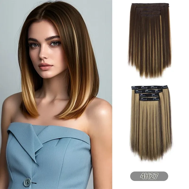 14Inch Synthetic Short Straight Hair Extension 4pcs/set Clip in Length & Volume Hairpiece for Women Everyday Style