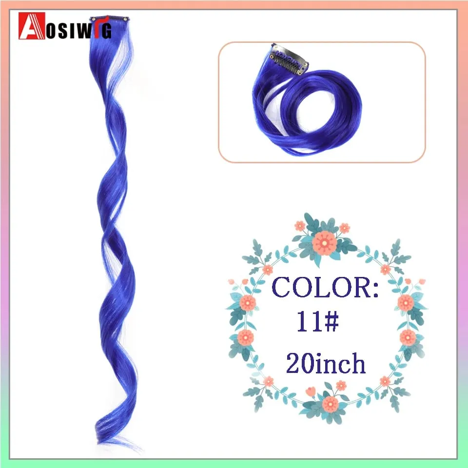 22" Synthetic Long Straight Rainbow Highlight Colored Hair Extensions Clip In One Piece Ombre Pink Purple Green Yellow For Wome