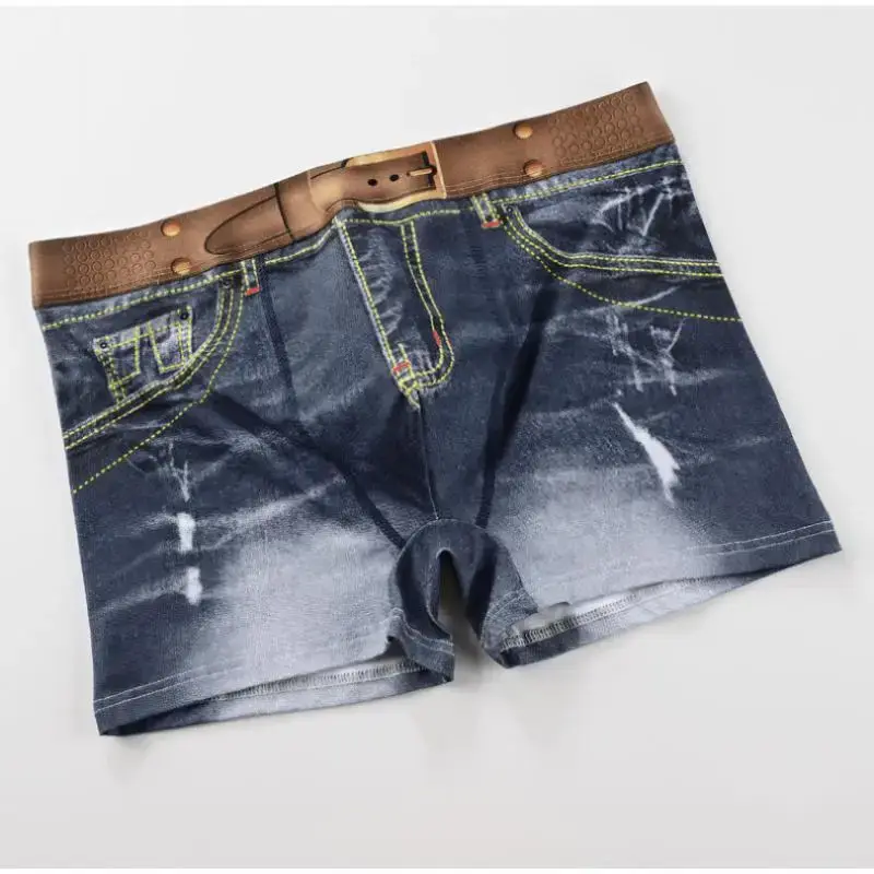 1 Stück Herrenunterwäsche aus Baumwolle mit Denim-Aufdruck, U-förmiges Design, atmungsaktive Boxershorts, Herren-Komfort-Baumwolle