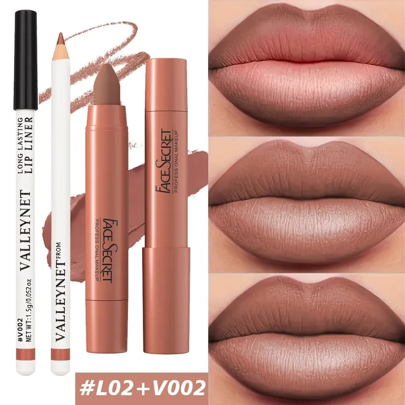 2Pcs Lip ComboLip Liner+Matte Velvet Lipstick Long lasting Waterproof Daily Natural Lip Makeup Cosmetics — image 4