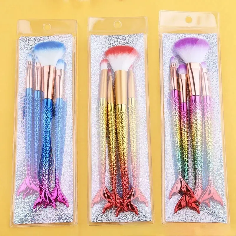 4pcs Professional Mermaid Makeup Brushes Set Eye Shadow Eyeliner High Quality Beauty Makeup Brush Tools Eyebrow Beauty Tools Kit