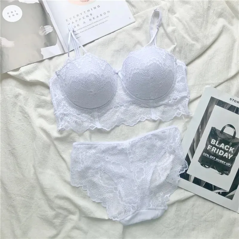 Plus Size Push Up Bra Set Sexy Lace Underwear Adjustable Comfort Thin Soft Breathable Lingerie For Women
