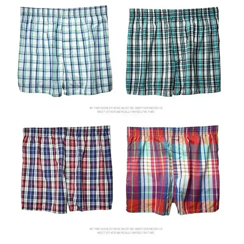 M-6XL 4PCS Men's Underwear Loose Boxers Shorts Boxers Man Plaid Arrow Pants Plus Size Comfort Arlo Pants Men's Trunk Underwear